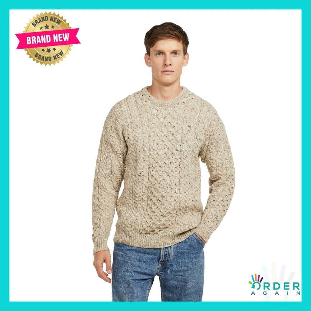 Classic Cable Knit Wool Sweater Traditional Aran Stitch Preppy Elegant